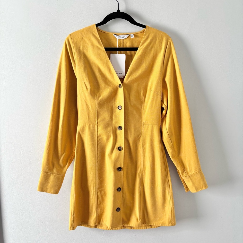 & Other Stories NWT Tailored Puff Sleeve Mini Dress V-Neck Structured Yellow - Picture 2 of 6